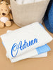 Name in Royal Blue - Custom Embroidered Heirloom Baby Blanket
