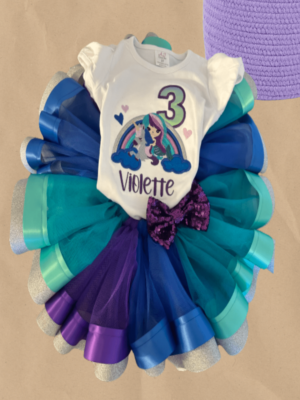 Teal Mermaid Unicorn Rainbown Tutu Set