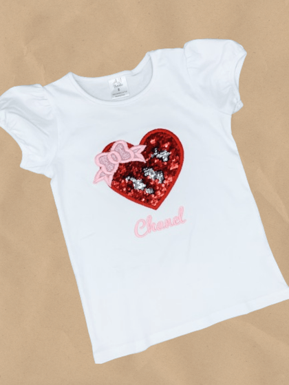 Flipped Sequin Heart Onesie/T-shirts - Bear Cube Boutique