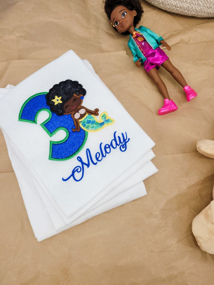 Afro Mermaid Girls Birthday Onesie/T-shirts - Bear Cube Boutique - Main