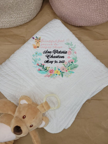 Boho Design - Custom Embroidered Heirloom Baby Blanket - Bear Cube Boutique - Main