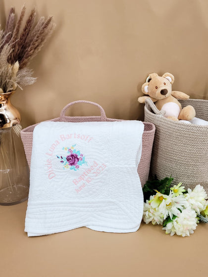 Flower Baptism - Baptism Baby Heirloom Blanket - Bear Cube Boutique - Main