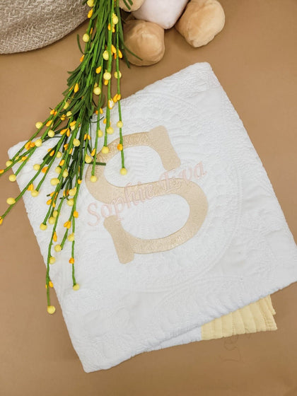 Initial Monogram Gold - Custom Embroidered Heirloom Baby Blanket - Bear Cube Boutique