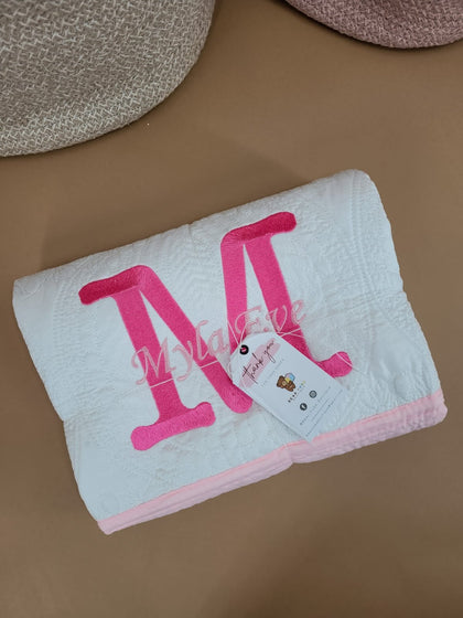 Initial Monogram Hot Pink - Custom Embroidered Heirloom Baby Blanket - Bear Cube Boutique
